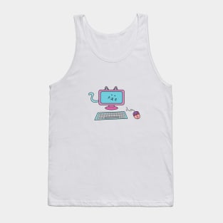 cute computer cat with keyboard and mouse Tank Top